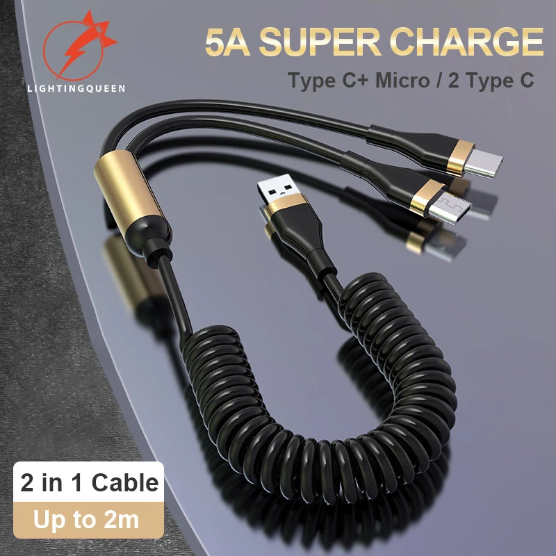 

5A USB Кабель C - тип 2 в 1 Быстрая зарядка Миниатюрная USB - линия для Huawei Xiaomi 12 Poco