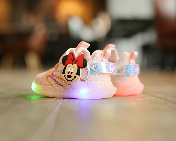 Disney children cartoon Minnie Mickey boys and girls non-slip soft sole casual shoes sports shoes student running LED running sneakers,children sports shoes