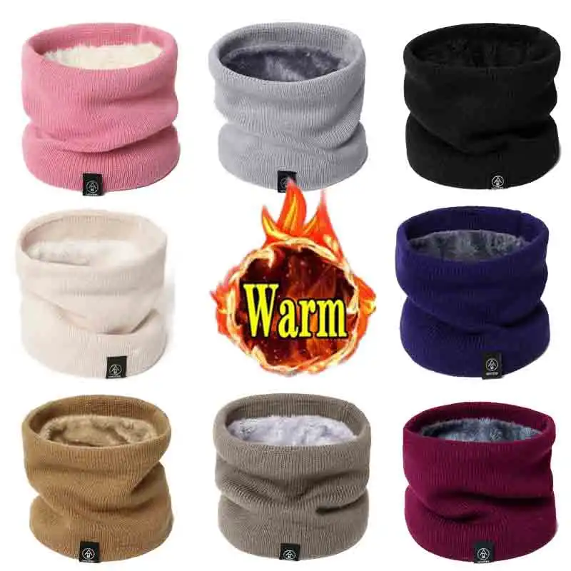 

Winter Scarf for Men Fleece Ring Bandana Knitted Warm Solid Scarf Women Neck Warmer Thick Cashmere Hot Handkerchief Ski Mask