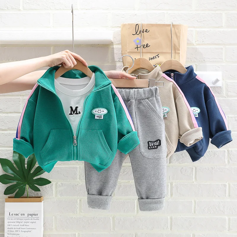 

2023 Autumn Children Girl 3PCS Clothes Set Sweater Jacket Embroidery M Long Sleeve T-shirt Sweatpant Infant Baby Girl Track Suit