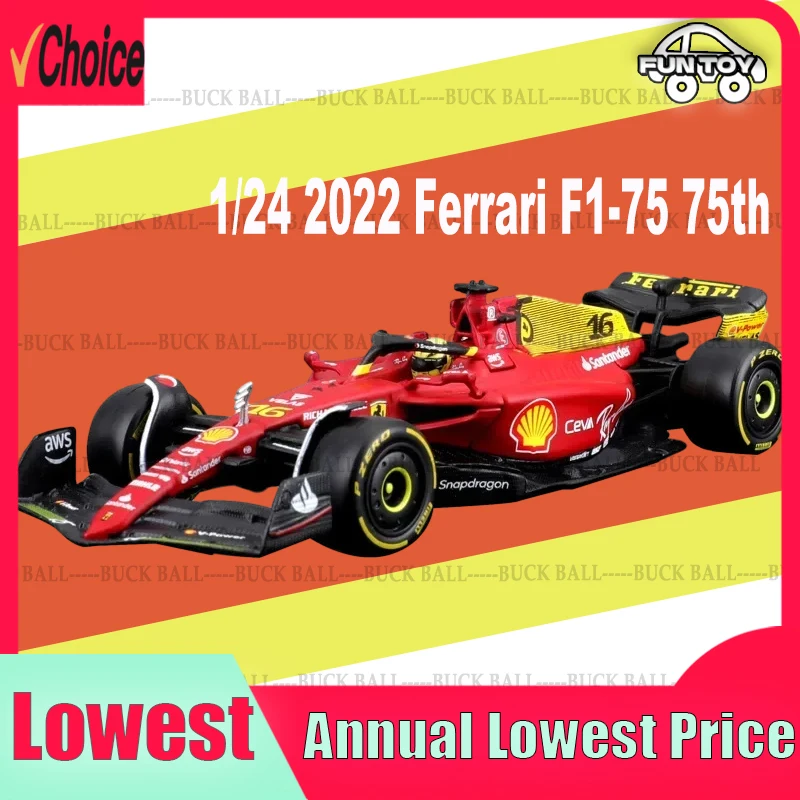 

1/24 Scale Bburago 2022 Ferrari F1-75 75th Racing Leclerc Monza Formula 1 Collectble F1 Alloy Diecast Model Car Toy Gift #16 #55