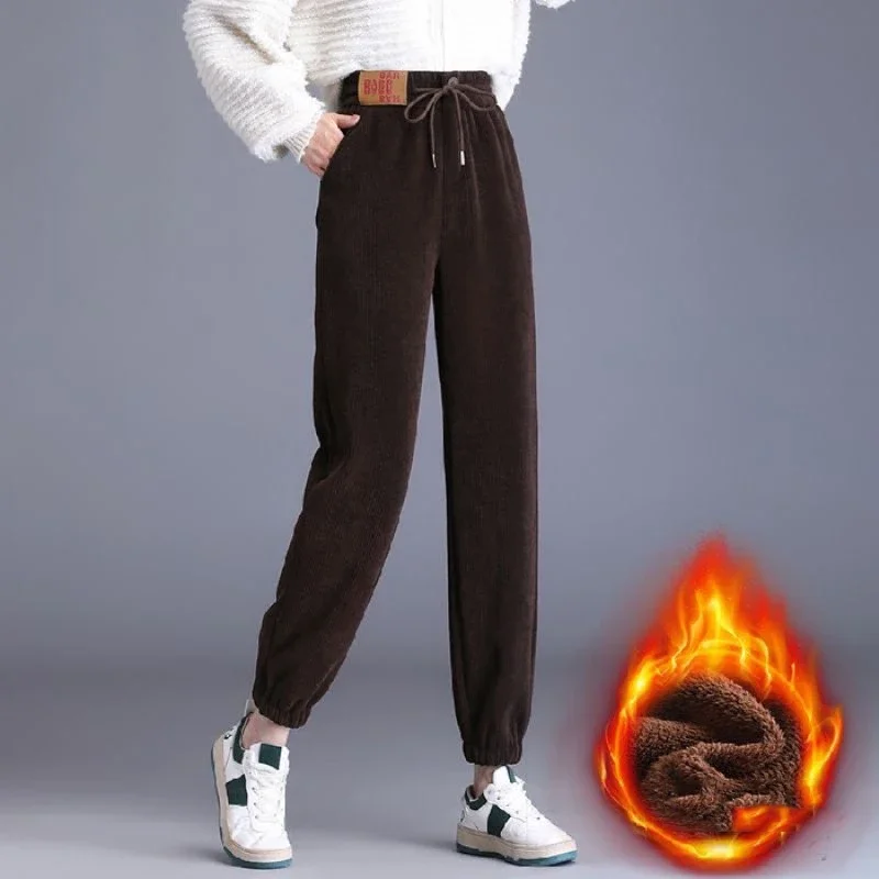 

Winter Women Lambwool Lined Sweatpants Casual Thicken Warm Jogger Harem Pants Plush Velvet High Waist Pantalones Spodnie