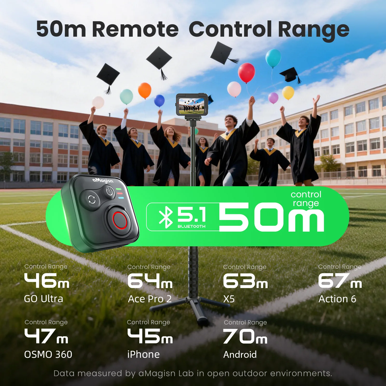 aMagisn 50m & 96H 블루투스 셔터 리모컨 (인스타360 고 울트라/X4 에어/X5/X4/X3/에이스프로2/GO3S/고프로/DJI 액션 4 5 6/오즈모 360 호환)