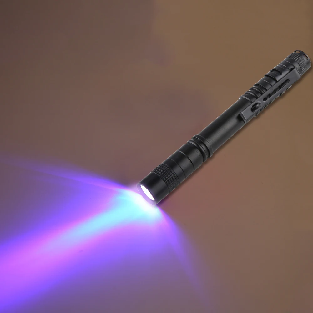 

395nm 3W Pen Flashlight IPX4 Waterproof LED Ultraviolet Torch with Clip Banknote Pet Urine Stains Detector Pocket Torch Lamp