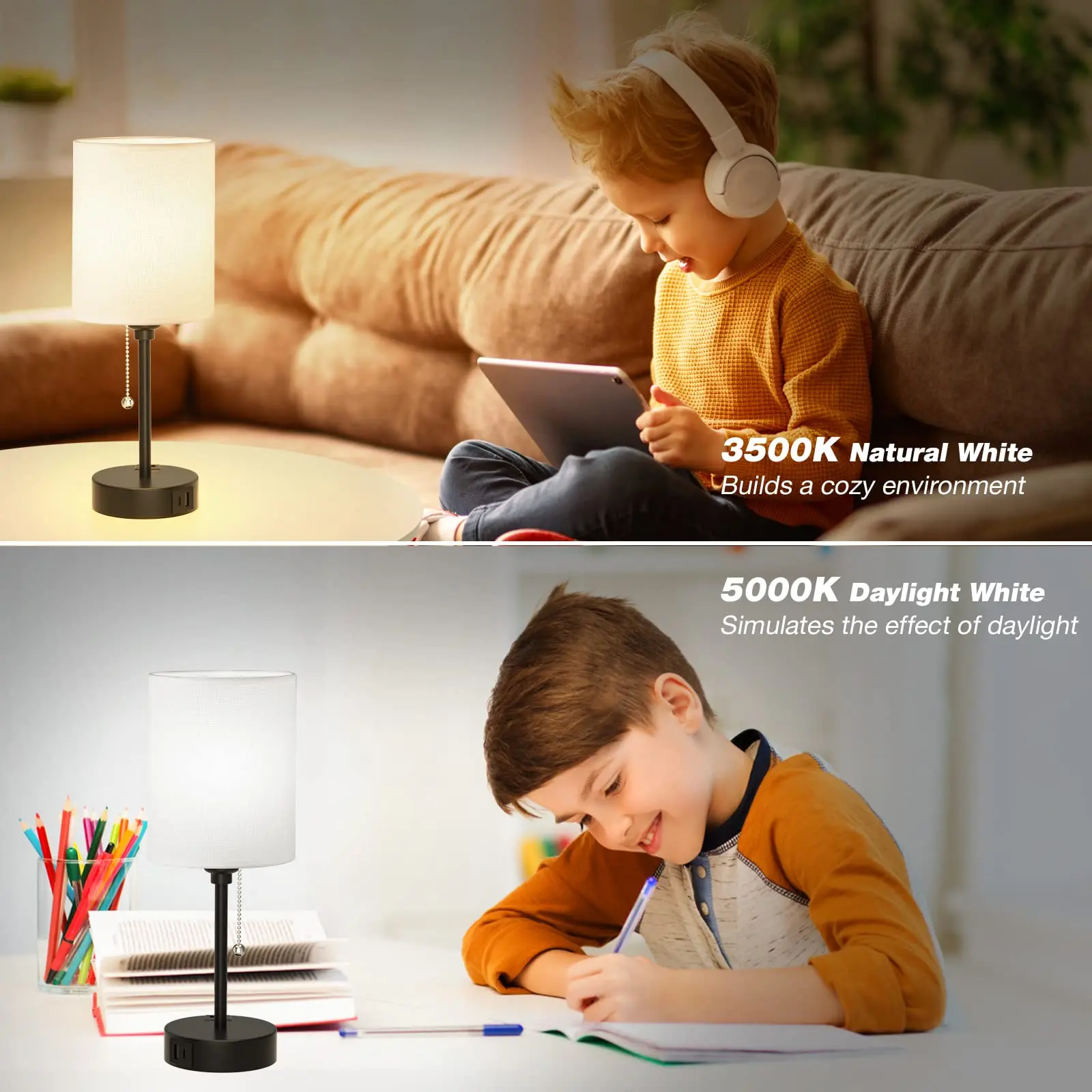 Lampe de Chevet Tactile Lot de 2 avec Ports de Charge Type-C+USB-A