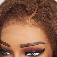 Perruque Lace Frontale 360 Full Lace sans colle en cheveux humains, marron chocolat, avec bords crépus 4C et texture crépue droite, à sangle invisible 4