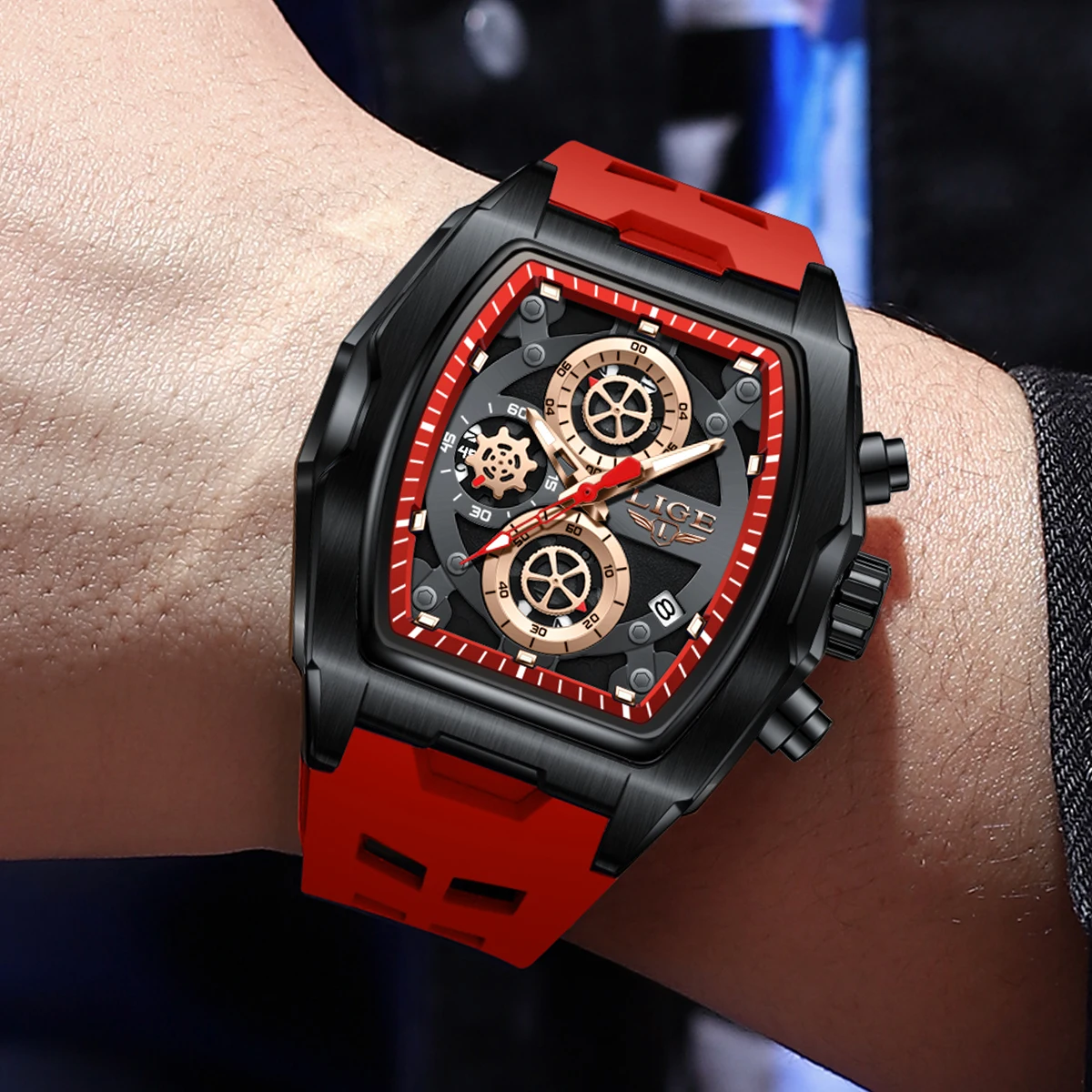 LIGE Creative Square Watch Men Military Waterproof Sports Chronograph Male Fashion Silicone Date Quartz Wrist Watches For Men