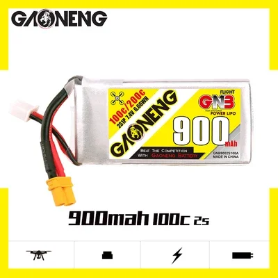 

Литий-полимерный аккумулятор Gaoneng GNB 900 мАч 2S 7,4 в C/c с разъемом XT30 для DYS FPV гоночного дрона, 4 оси, запчасти для радиоуправляемого дрона