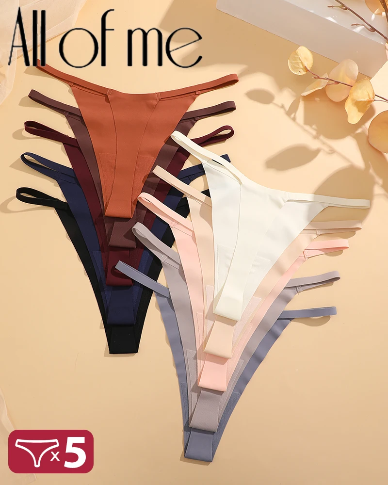 Women Panties 5PCS/Set Silk Seamless Thongs Sexy Low Rise Ultra Thin Breathable Underwear G-String T-Back