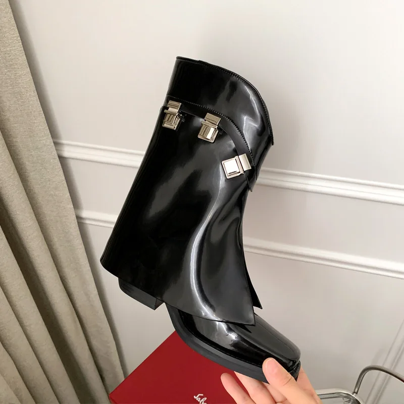 New Fashion Classical Locks Boots Women 2024 Solid Color Knee High Heel Boats Big Size Shoes