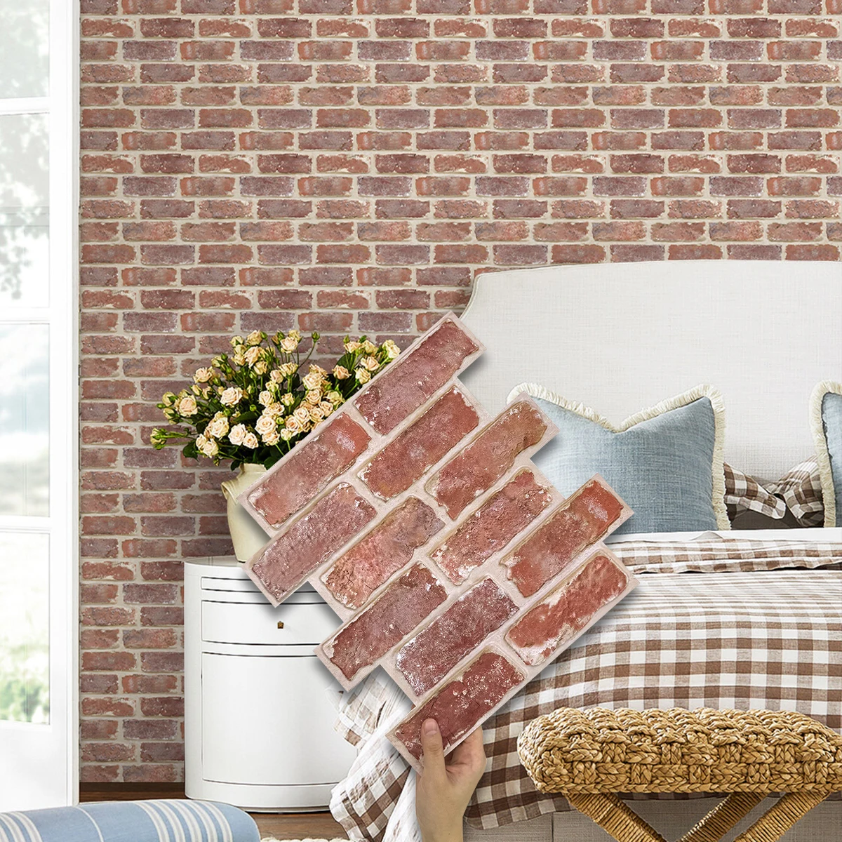 1pcs/10pcs 3D PVC Faux Brick Wall Sticker Home Wall Decor Living Room Bedroom Study Room Vintage Style Decor