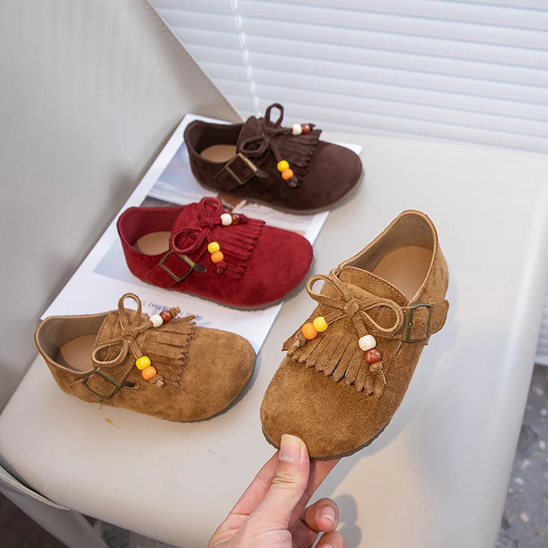 Leather Girls Moccasins Soft Sole Shoes for Autumn