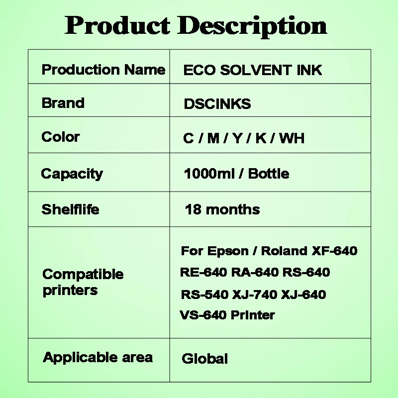 1000ml Eco solvent ink for Epson / Roland XF-640 RE-640 RA-640 RS-640 RS-540 XJ-740 XJ-640 VS-640 Printer ( oil-based ink )