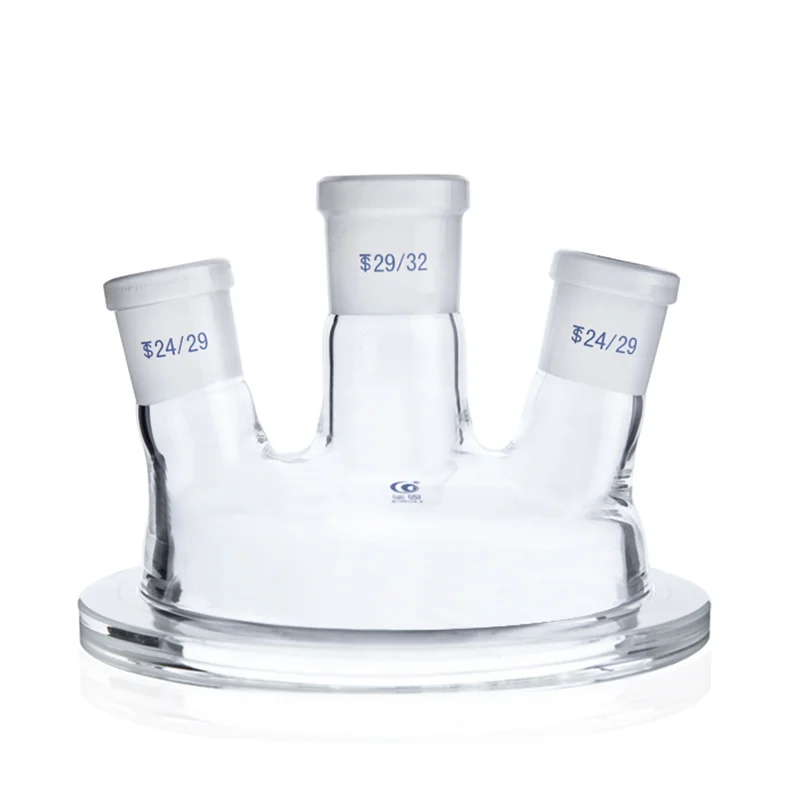 Different Joint Size 150mm Medical Grade Boro Glass 3-neck Glass Flask Reactor Head, Flask Reactor Head with Three Mouths