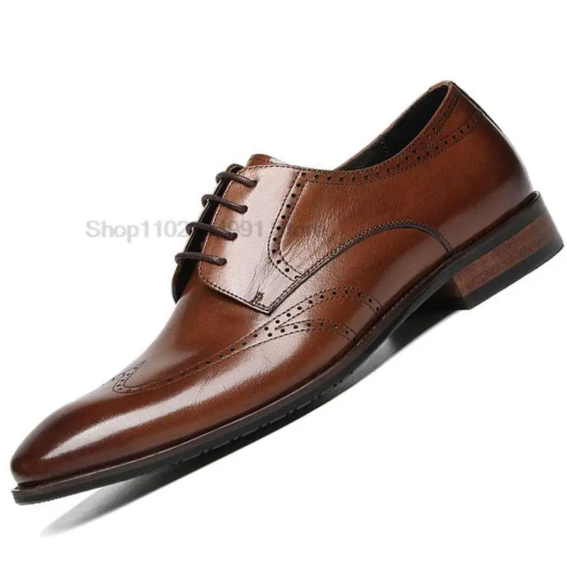

Classic Business Shoes Men Oxford Derby Genuine Leather Pointed Toe Fashion Lace Up High Quality Office Wedding Formal Shoe Male