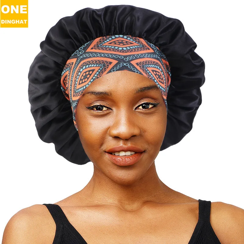 

New Ethnic Elastic Ribbon Nightcap African Style Tam-O'-Shanter Satin Pile Shower Cap JDB-405B-2
