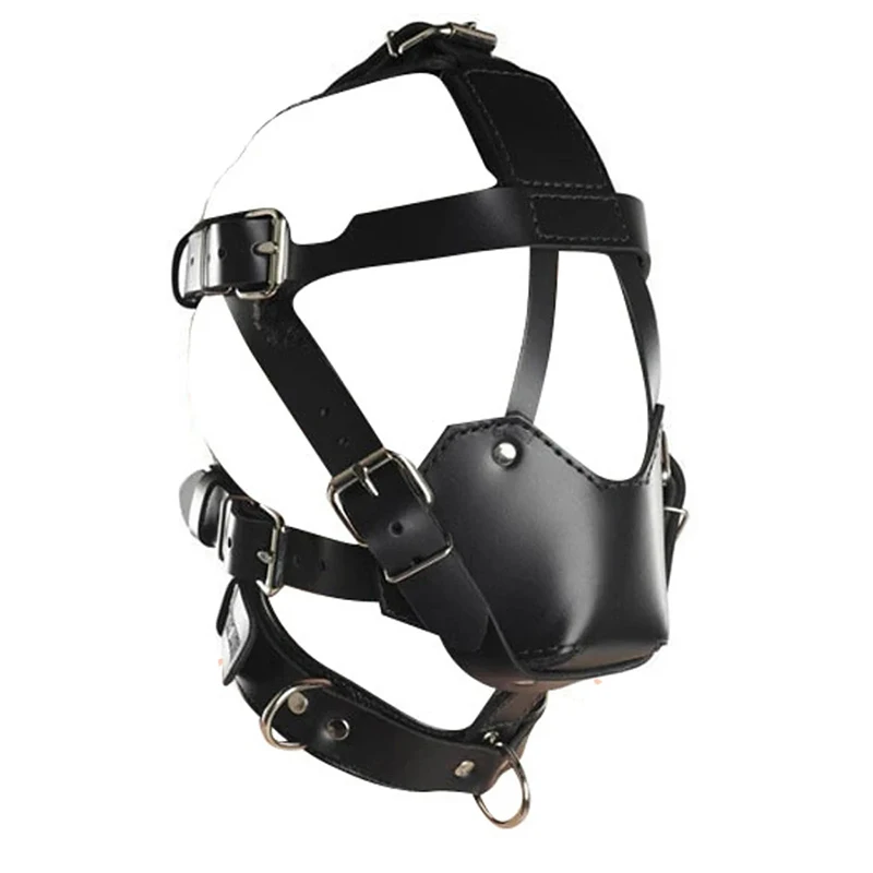 Leather Padded Hood Blindfold And Head Harness Gag Set_voghion.com