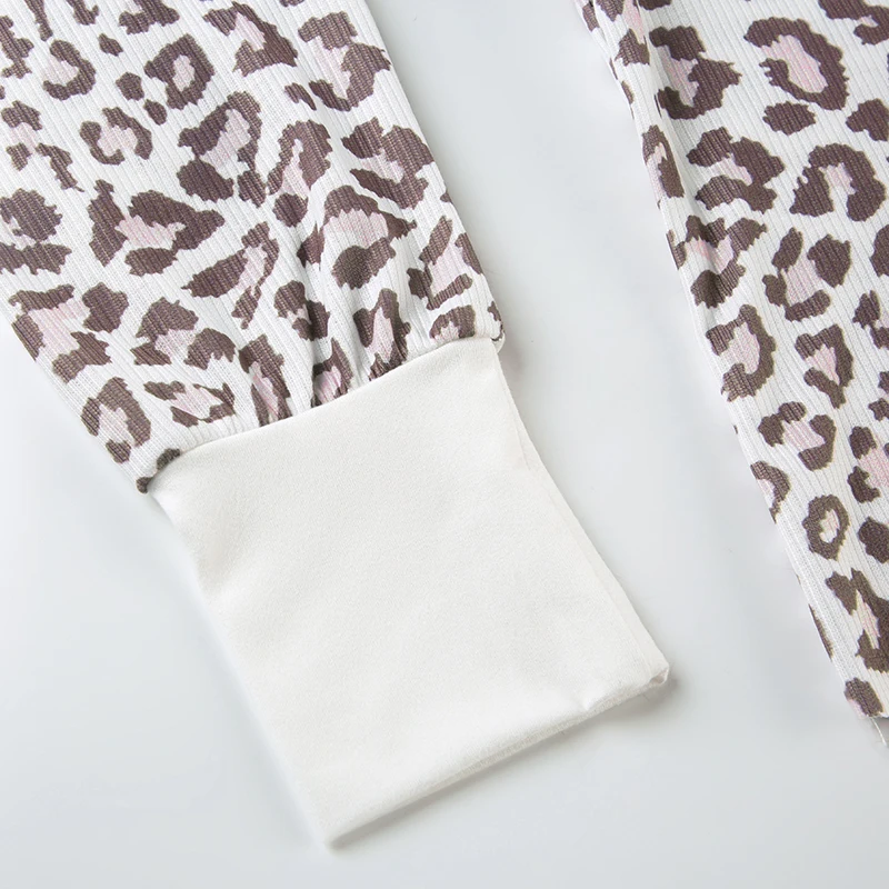 Patchwork Leopard Print Y2K Tee Button Up V Neck Contrast Color Long Sleeve Casual Knitted T Shirt Women