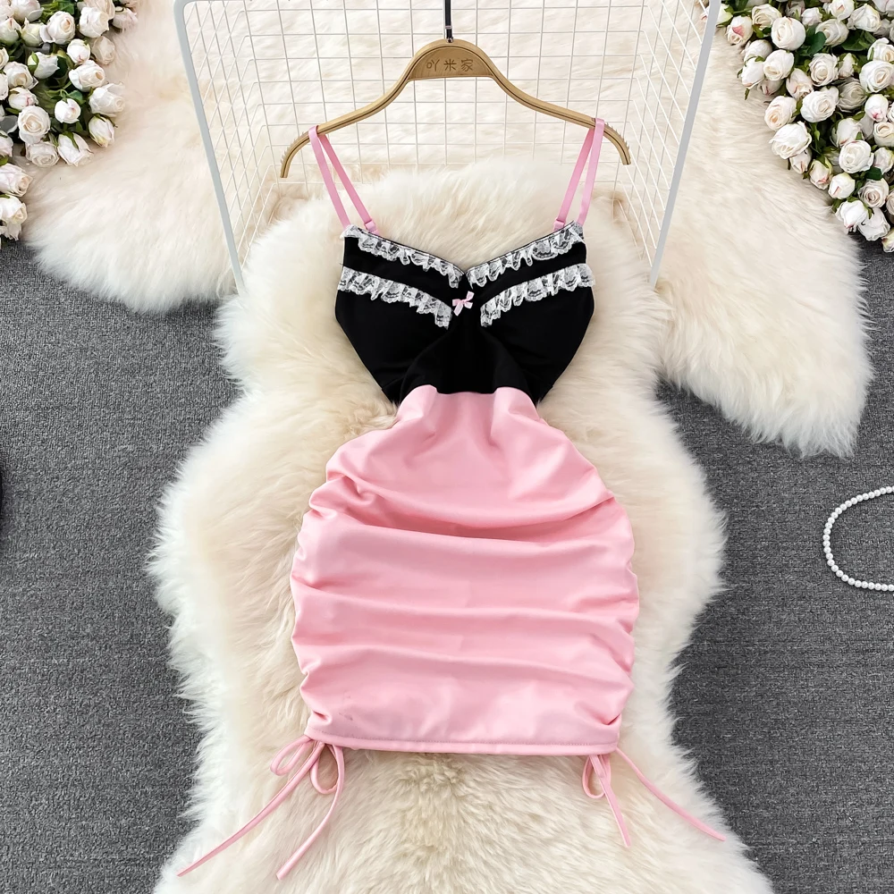 

Сексуальное короткое платье на бретельках с открытой спиной, женское летнее платье с завышенной талией в стиле Хепберн, черное платье