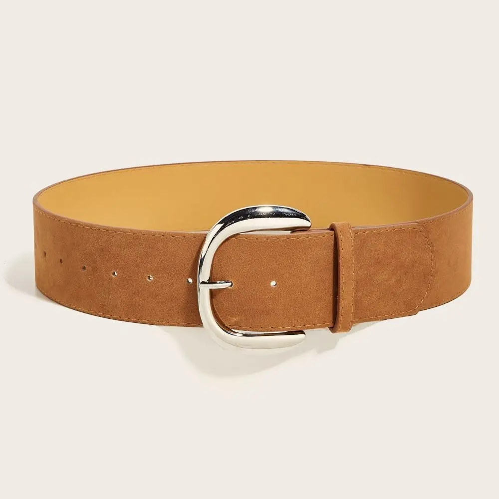 Retro Maillard Styles Suede Leather Wide Belt Pin Buckle Waistband Business Waist Strap Versatile Trouser Dress Belts