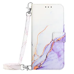Luxury Marble Leather Crossbody Book Case with 3 Card Holder & Wrist Rope Wallet Cover for ZTE Blade A53 Plus (E)