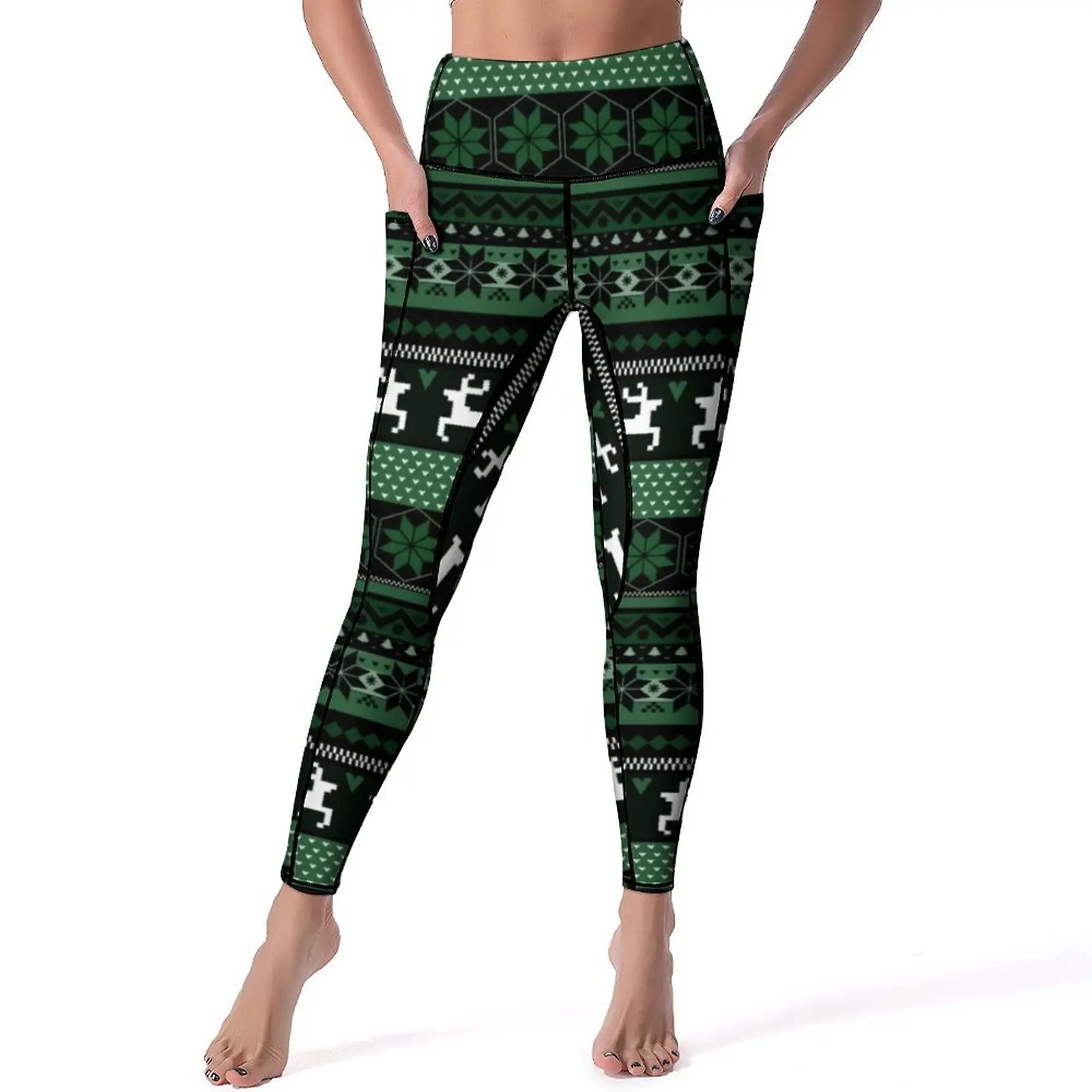 

Nordic Christmas Print Leggings Green Fair Isle Gym Yoga Pants Push Up Cute Leggins Stretchy Custom Sport Legging Gift