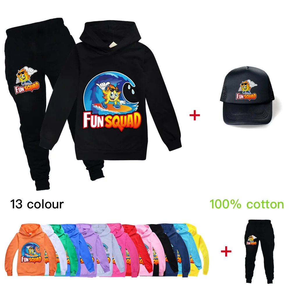 

Комплект одежды для мальчиков и девочек, Детский Повседневный Спортивный костюм для мальчиков, детский спортивный костюм для забавных командных игр, толстовки, штаны и Кепка, комплект из 3 предметов