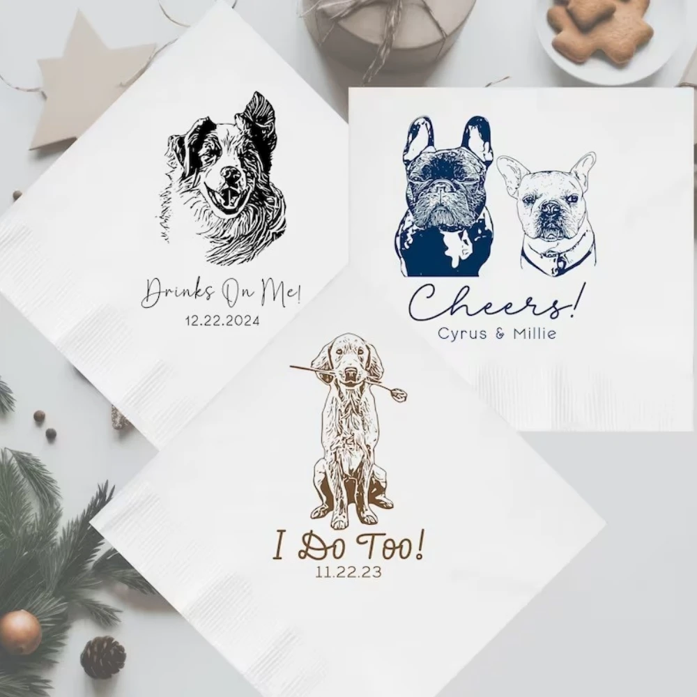 

50Pcs Custom Pet Wedding Napkins, Custom Dog Wedding Napkins, Custom Cocktail Napkins, Personalized Pet Napkins, Custom Engageme