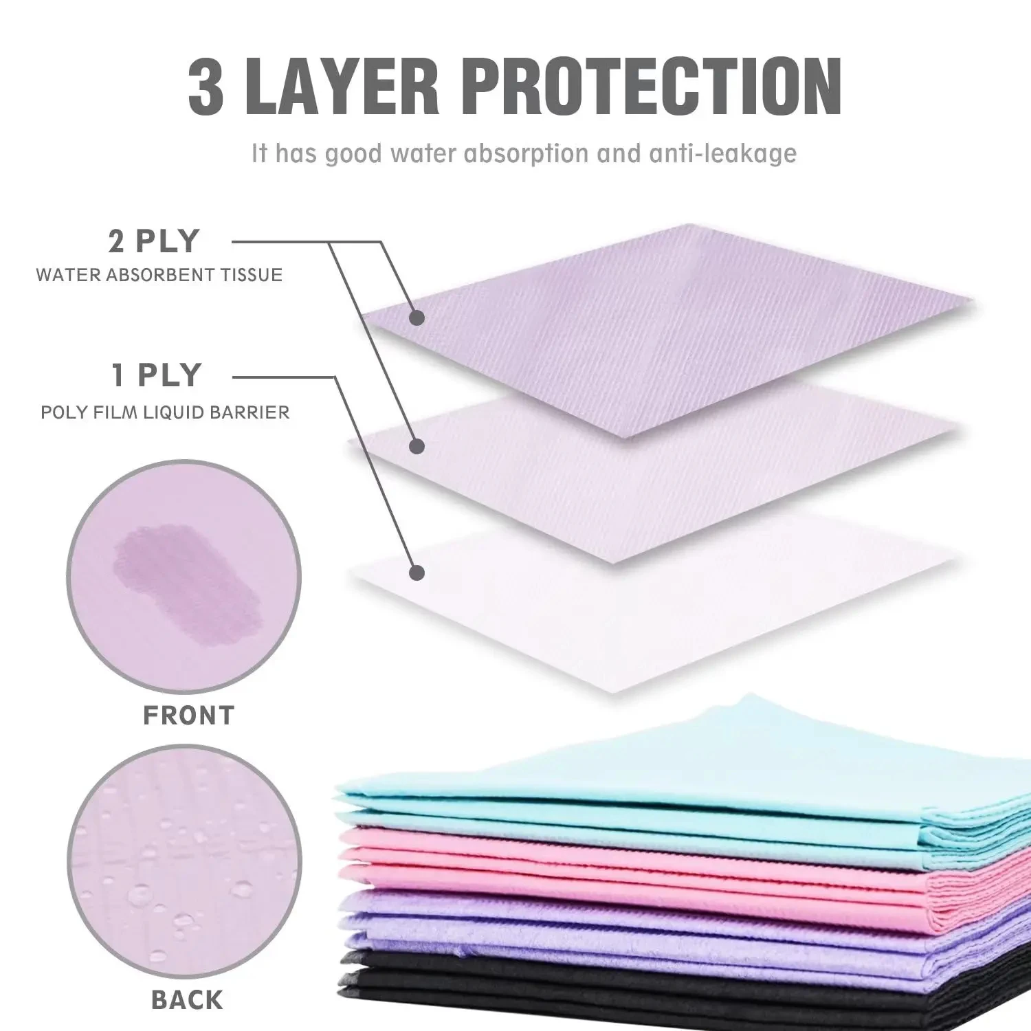 Description Picture 3 of itemDisposable Towels Nail Table Mats 20PCS Pink Waterproof 3 Ply Nail Art Paper Sheets 13" X 17" Pads for Nail Table Decoration Kit