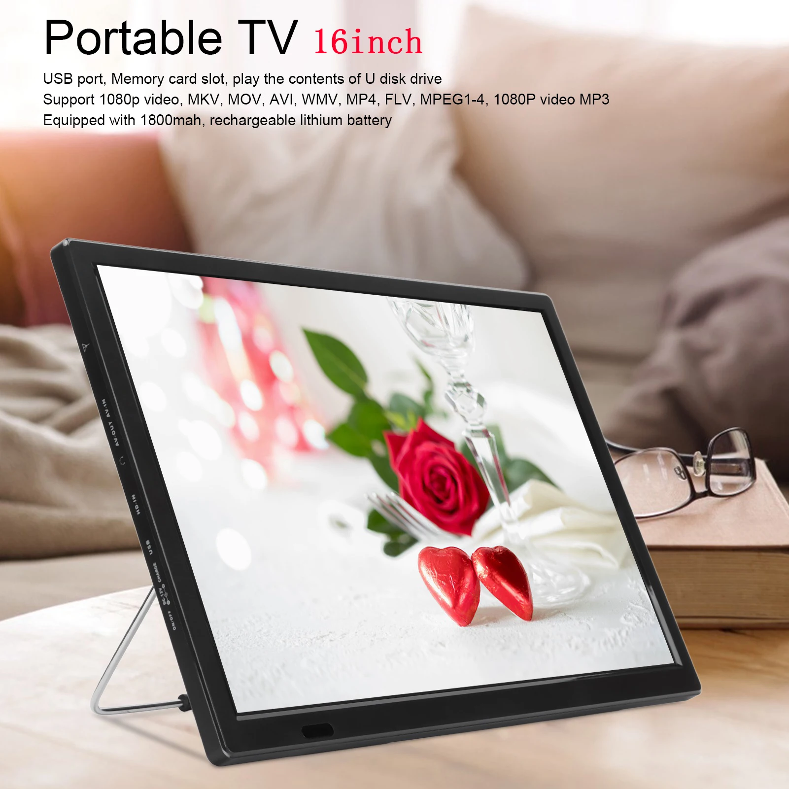 16inch Portable Digital TV HD 1080P Digital Television for Kids Car Travel EU Plug 100-240V tv portatil Tv sets Portable TV portable tv