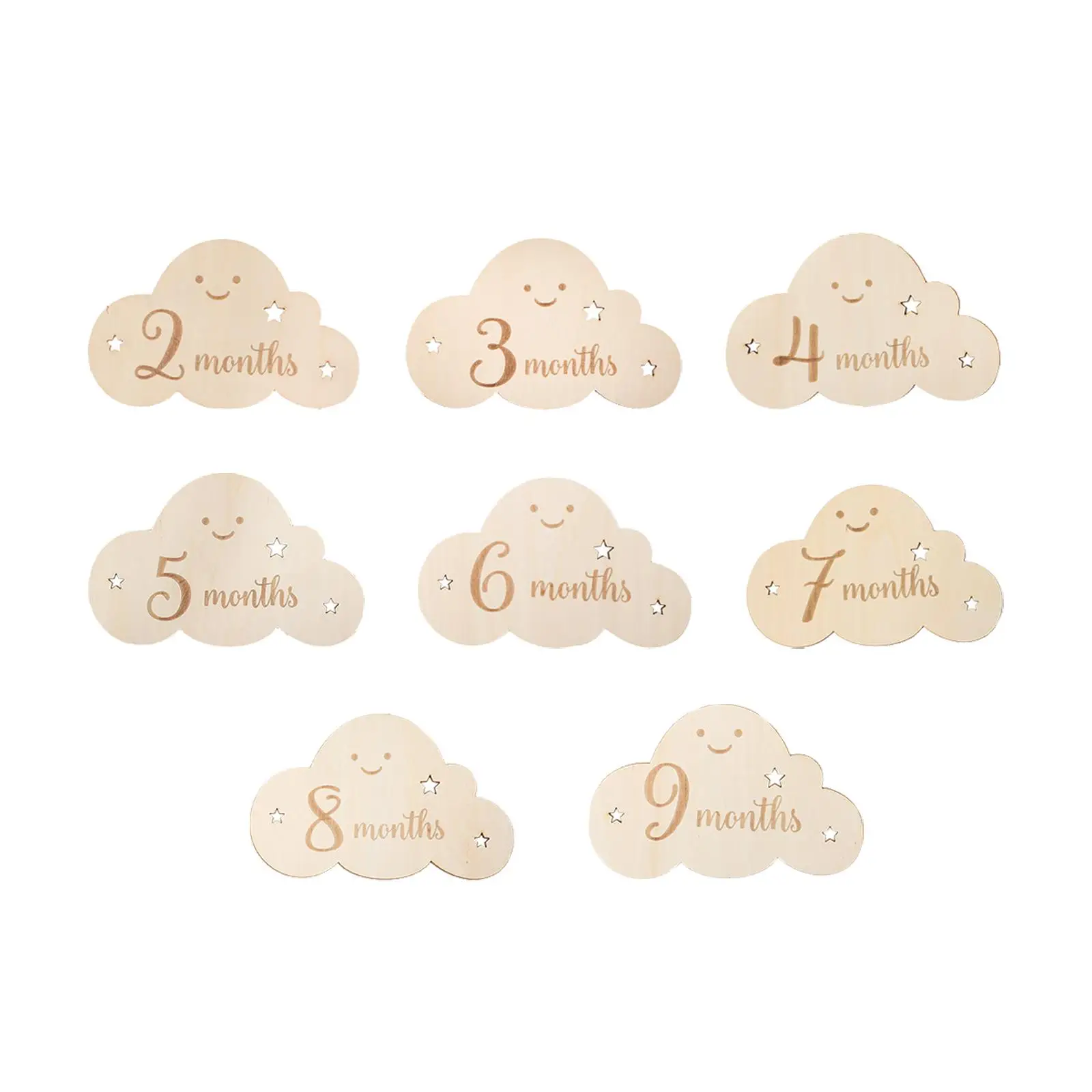 

8x Wooden Baby Milestone Cards Keepsake Toy Cute Clouds Shape Smooth Surface Photography Accessories New Mom Gifts Newborn Gifts