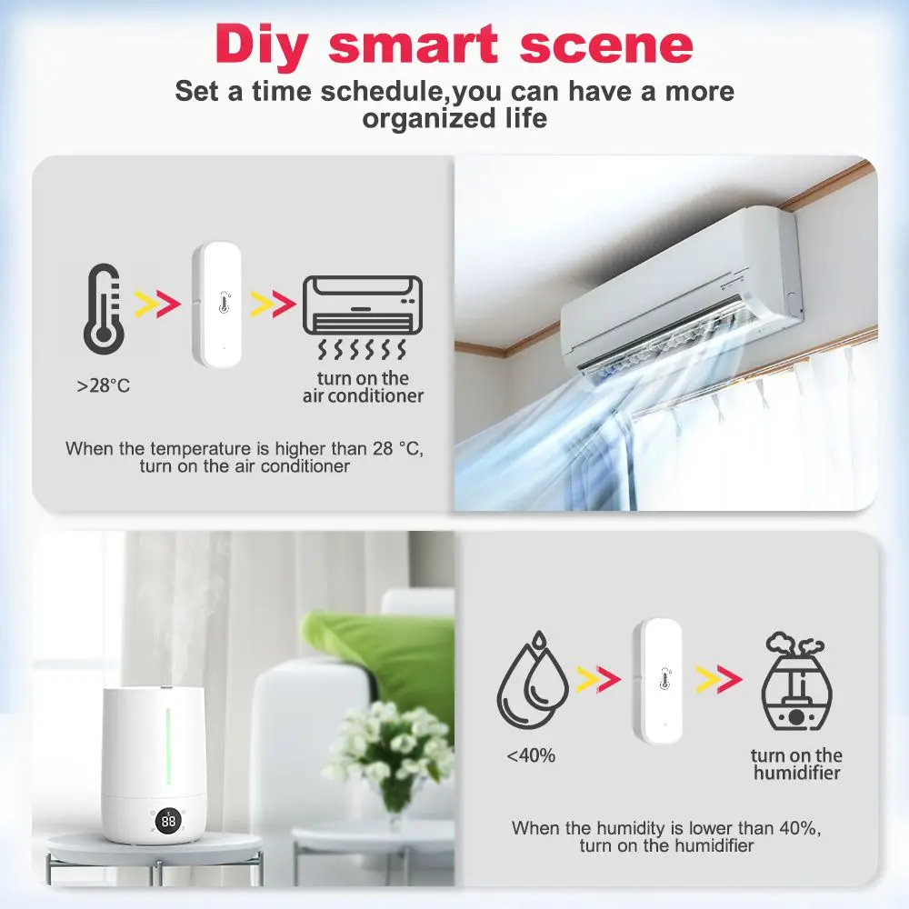 ZigBee 투야 와이파이 온습도 센서, 실내 습도 센서, 배터리 구동 앱 모니터링, 알렉사 구글 홈 지지대