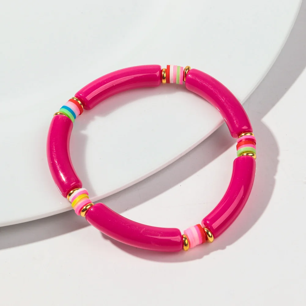 Crafans 150 pezzi curvo noodle tubo perline di bambù braccialetto grosso tubo acrilico perline con distanziatore perline filo elastico per collane