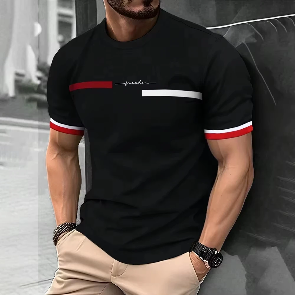 Fashion Summer 3D Stripe Letter Print Men's T Shirt Hip Hop Trend Harajuku Streetwear Casual O-neck Oversized T-shirts Men Tops