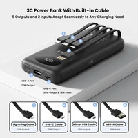 PISEN Power Bank certifiée 3C 10000mAh et 20000mAh, charge rapide 20W avec 4 câbles intégrés pour iPhone Samsung Xiaomi 1