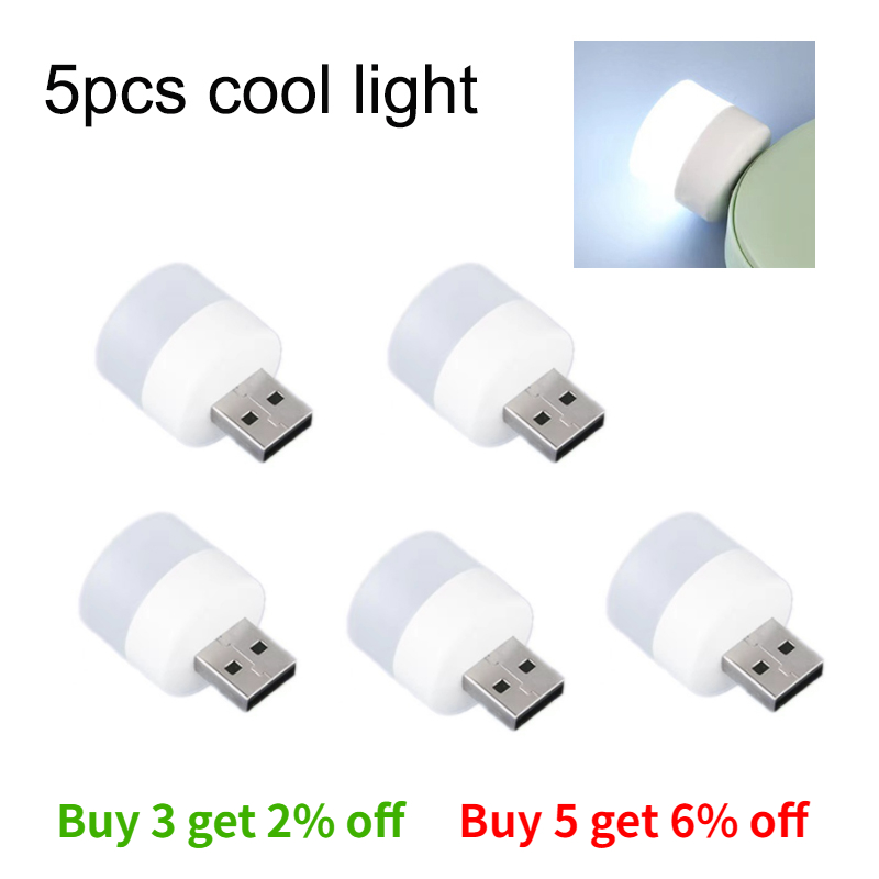  5V Mini USB Plug Lamp 5pcs Super Bright Eye Protection Book Light Computer Mobile Power Charging LED USB Small Night Light 
