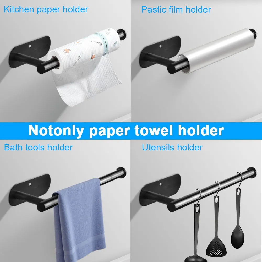 Wall Mounted Paper Towel Holders 1/2Pcs Self Adhesive SUS304 Stainless Steel Paper Towel Long Roll Hanger Kitchen Bathroom