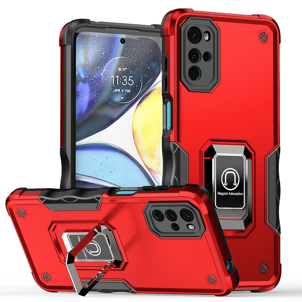 KEYSION Stoßfeste Rüstungshülle für Motorola Moto G22 Silikon + PC-Ringständer Telefonrückseite für Motorola MOTO G22_voghion.com