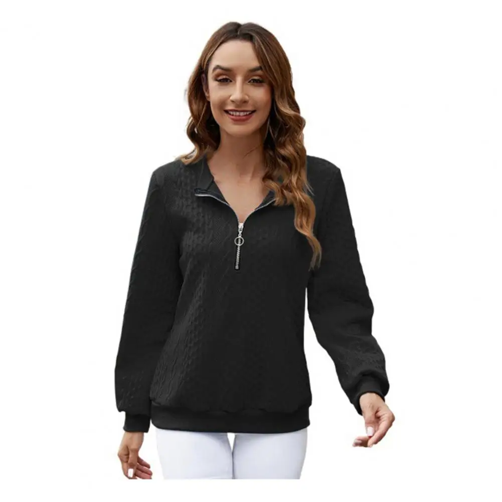 

Women Loose Fit Sweatshirt Cozy Twisted Texture Women's Zipper Sweatshirt for Fall Winter Warm Loose Pullover with Turn-down