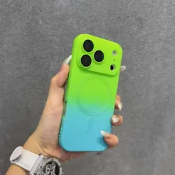 Silicone Soft Gradient Magnetic Phone Case - Slim & Protective Design - iPhone 18 (Green Blue)
