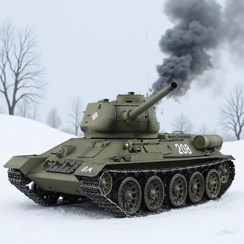 헝롱 무선 조종 T-34 탱크 1:16 스케일 2.4GHz 금속 전동 4륜 구동 오프로드 배틀 장난감 (연기 효과 포함) 성인 및 남아용