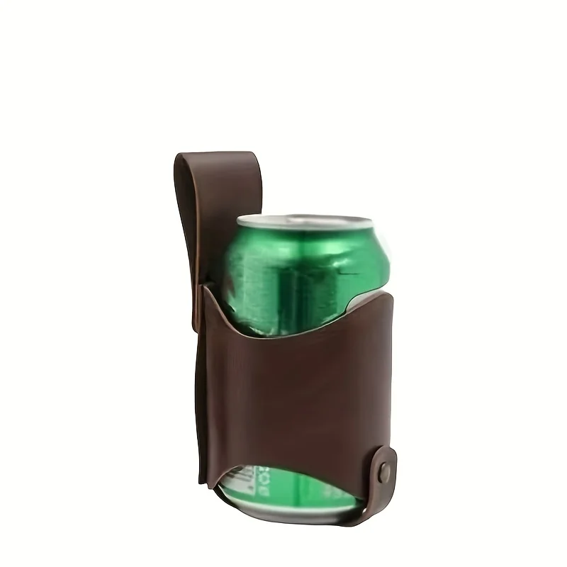 1pc PU Leather Beer Can Holder, Adjustable Waist Belt for 330ml/500ml, Waterproof Men's Outdoor Travel Accessory