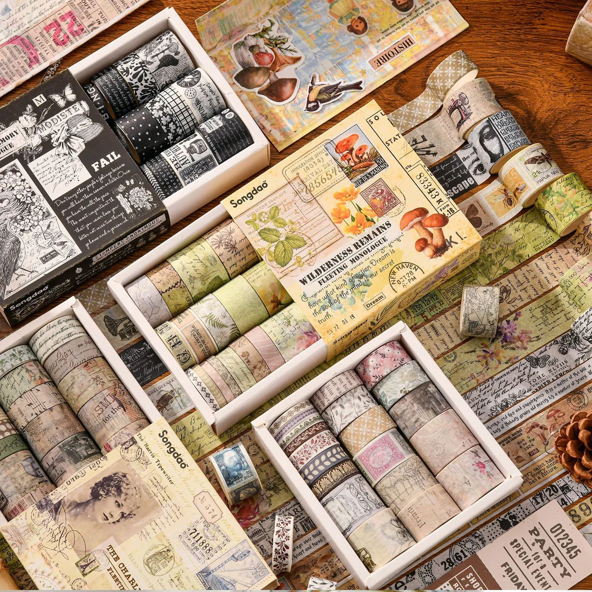 Washi Tape Set 20Pcs Vintage Washi Tapes Scrapbooking Supplies Masking Tape Retro Cinta Adhesiva Journaling Materials