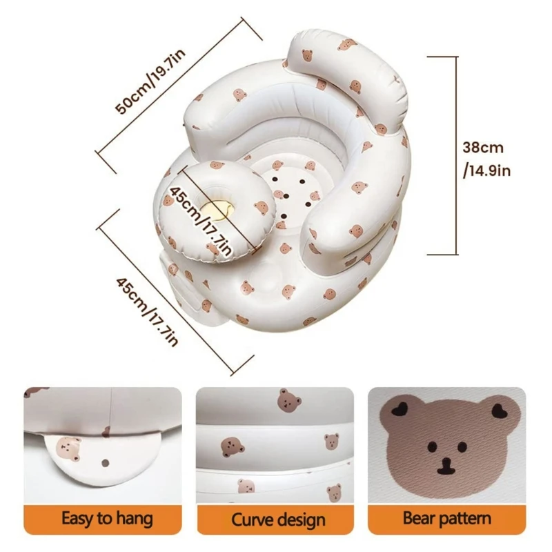 Portable Inflatable Infant Support Sofa Baby Back Support Sofa Backrest Chair Bear Theme Baby Chair for Learning