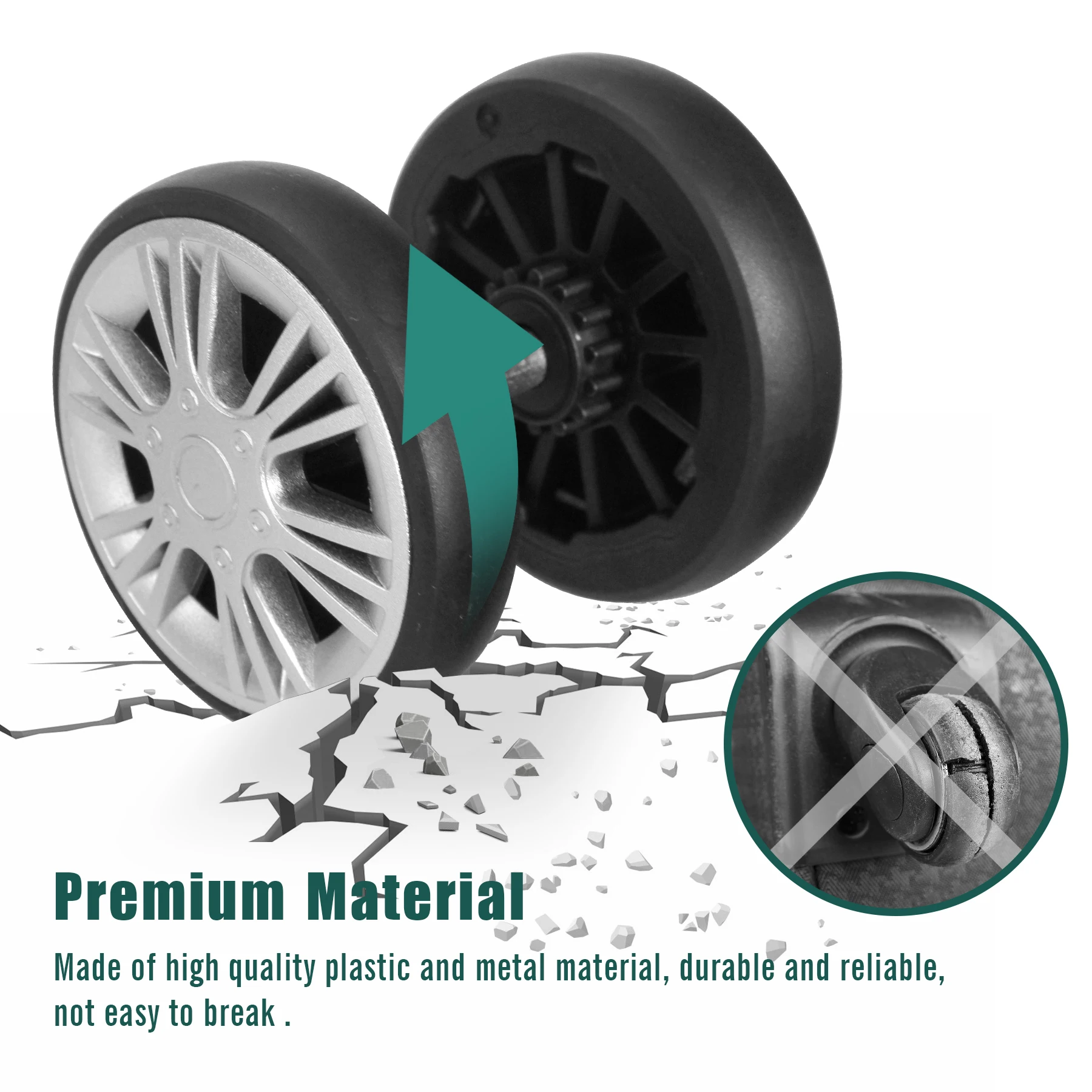 GUGULUZA 4pcs Silver Luggage Wheel Replacement with Screw Travel Suitcase Wheels Diameter 55mm Trolley Caster Repairing Parts