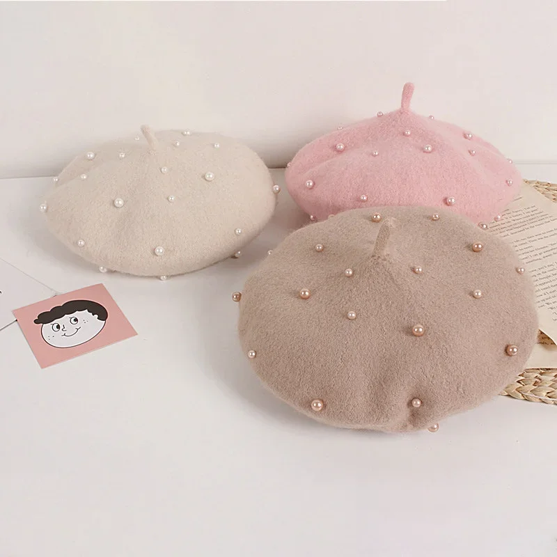

New Fashion Baby Hat Princess Kids Girls Caps Berets Lovely Pearl Beanies Hats Spring Autumn Winter Toddler Girls Hats