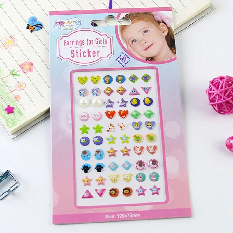 Omenluck 20 Fogli Di Adesivi Glitterati 3D Con Cristalli - A Forma Di Orecchini Finte Per Bambine, Feste E Regali - 5