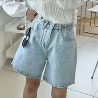 New 2024 Summer Denim Shorts For Women High Waist Sky Blue Color Wide Leg Loose Buttons Streetwear Loose Jean Shorts Women - Image 3
