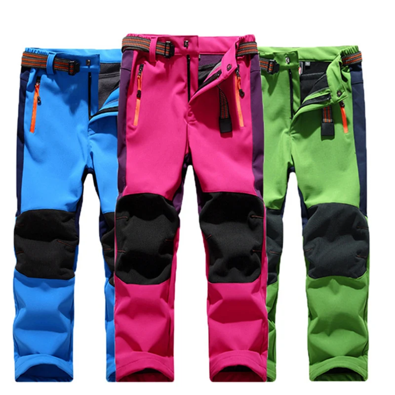 Boys Girls Pants Spring Windproof Waterproof Children Outdoor Soft Shell Warm Teens Climbing Sweatpants