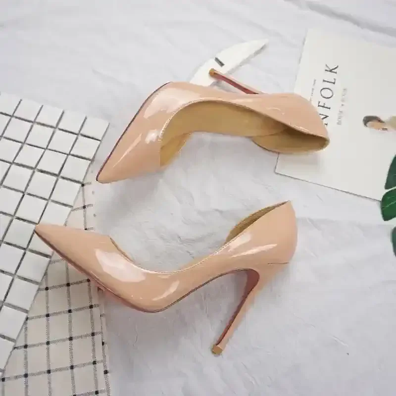 2025 Summer New Side Empty Pointed High Heels for Women Thin Heels 6cm 8cm 10cm 12cm Sexy Black Bottomed Red Leather Pumps 6